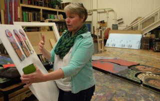 The Confluence Project of mosaic panels are completed and installed on the side of VSAA facing Main Street. These enormous panels of Sacagawea and her infant son Pomp took a decade to complete and consist of tens of thousands of mosaic pieces created by VSAA students. The project involved collaboration with a Sacagawea historian to ensure every detail was correct.